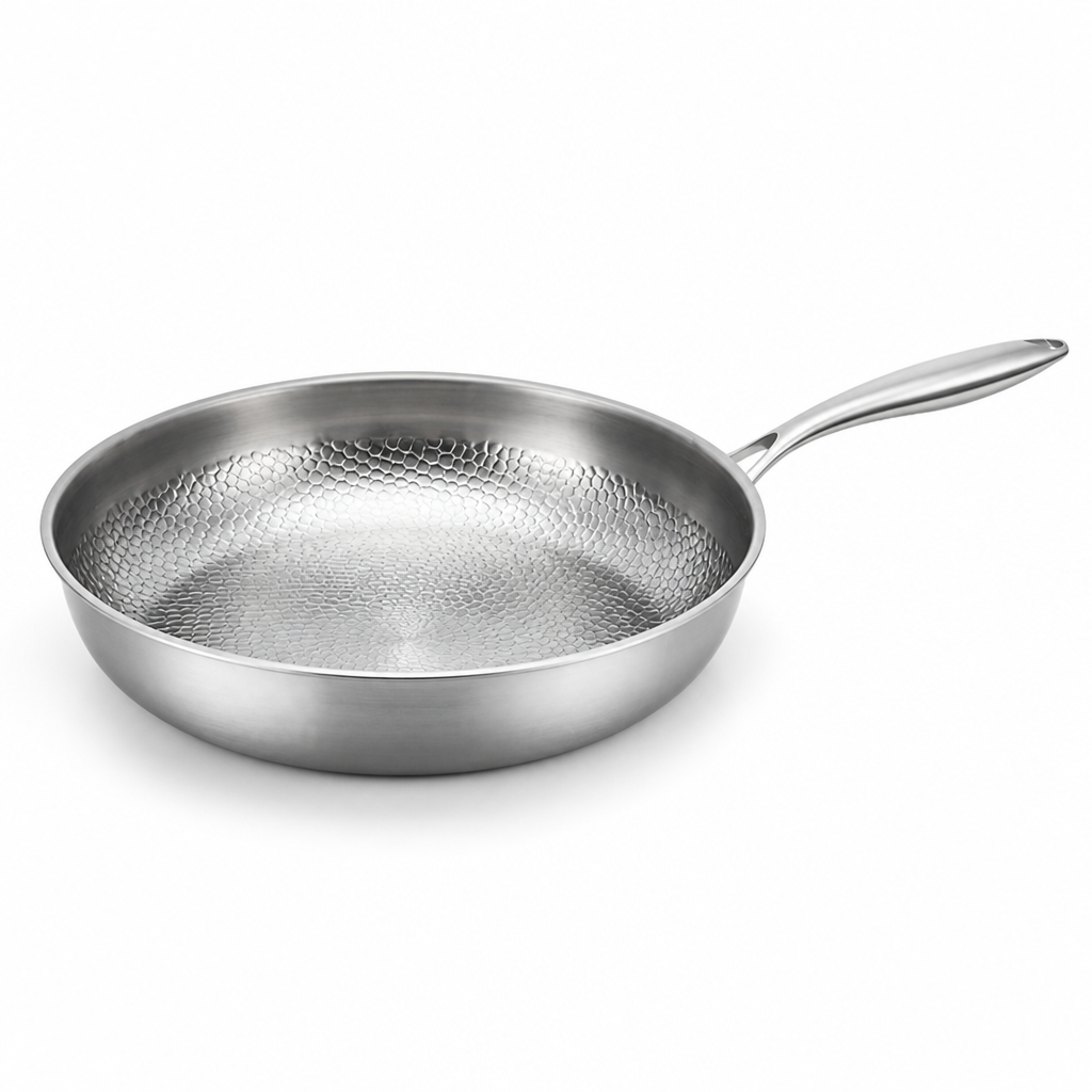 Three-Layer Hammered Stainless Steel Frying Pan (Multiple Sizes)