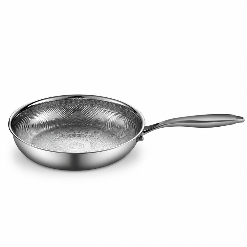 Physical Non-Stick Titanium-Infused Three-Layer Steel Frying Pan