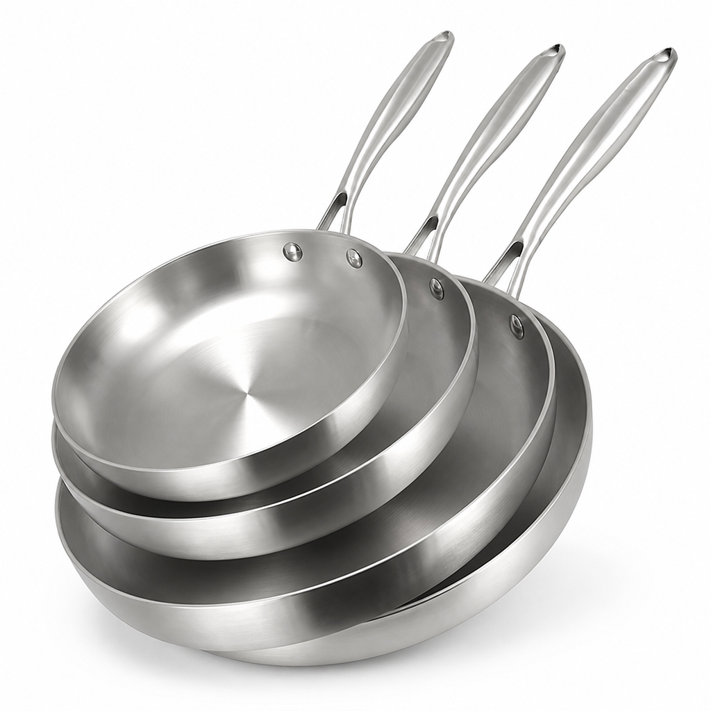 Uncoated Stainless Steel Induction & Gas Compatible Frying Pan (Multiple Sizes)