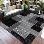 Modern Outdoor Mat in Black and Grey - Coastal Grid Design