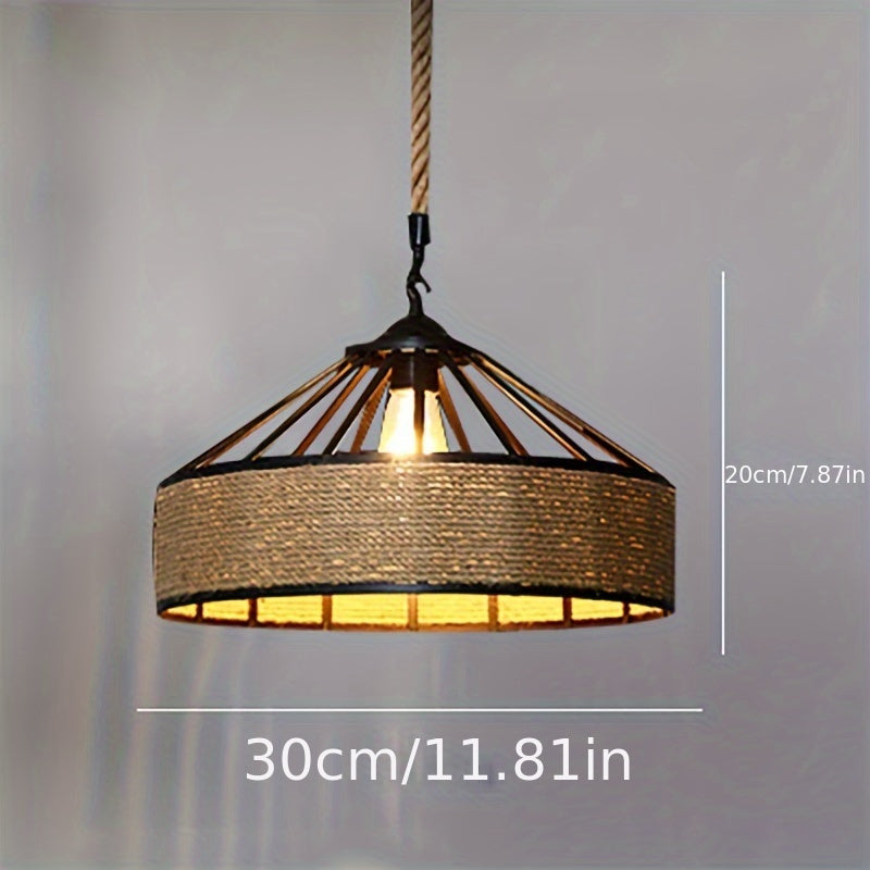 Vintage Ceiling Lamp with Hemp Rope Pendant - Rustic Farmhouse Style