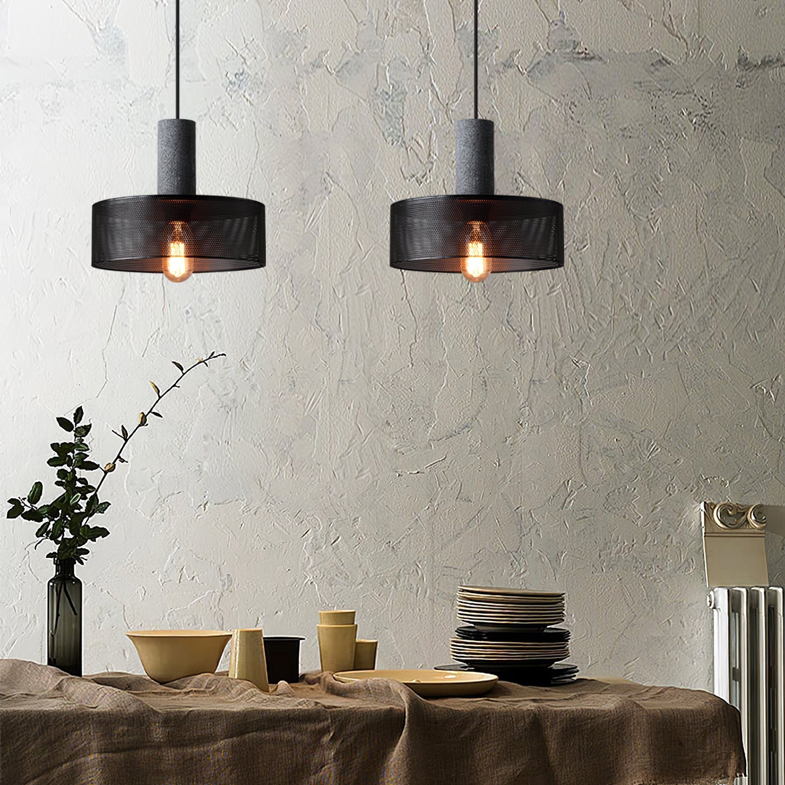 Concrete-Look Ceiling-Mount Pendant Light