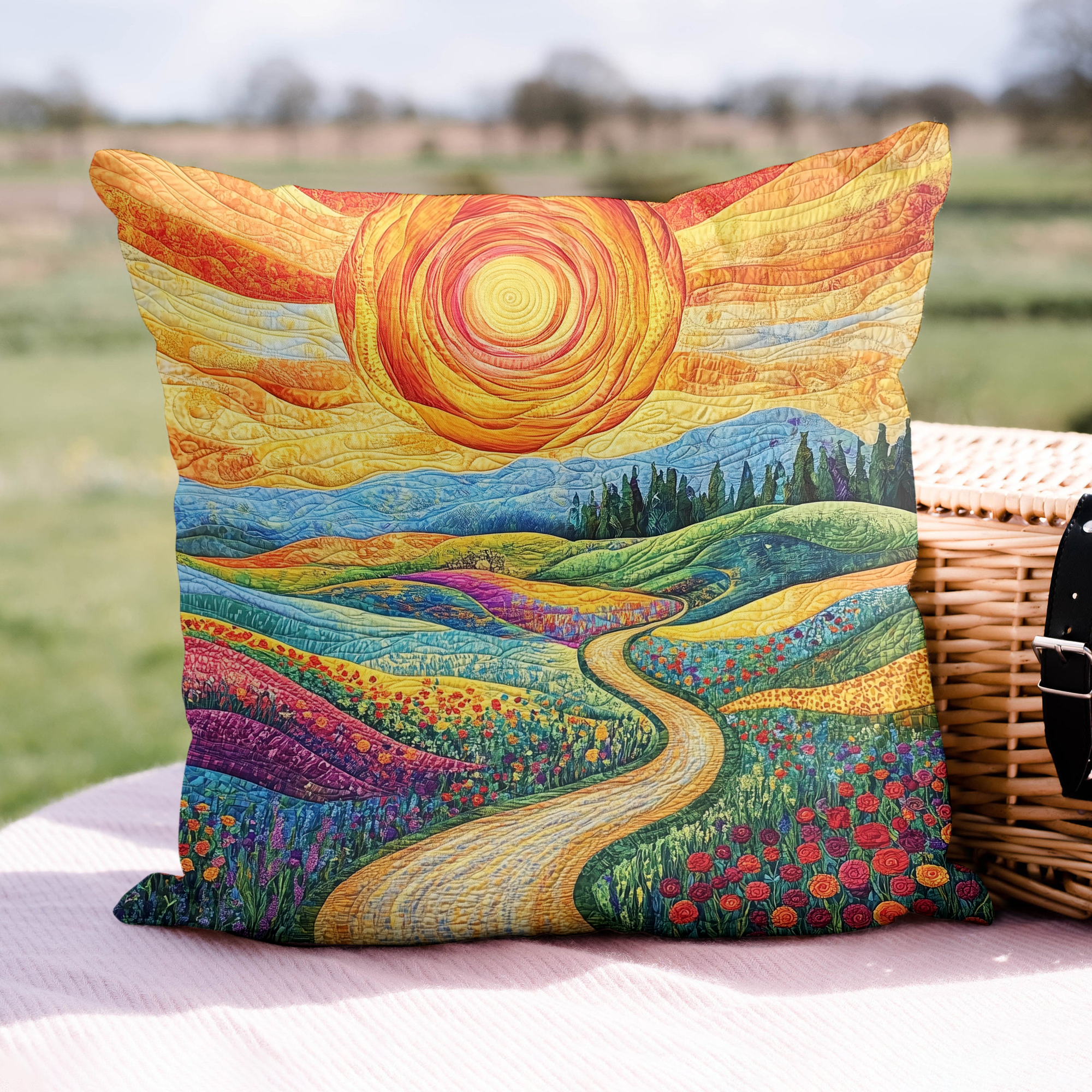 Quilted Cotton-Blend Wildflower Cushion Cover (Envelope Closure)