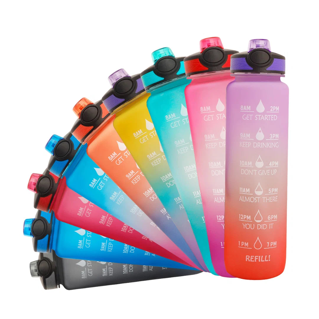 Water Bottle Timeline Markings Built-In Straw 1L Capacity
