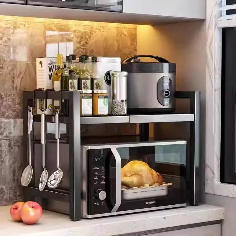Kitchen Storage Rack Retractable Double Layer Carbon Steel