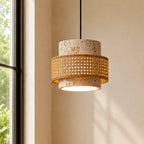 Travertine-Look Cylindrical Pendant Light (E27 Socket)