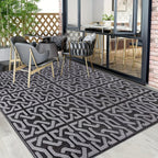 Modern Patio Mat - Reversible Outdoor Rug in Black and Grey