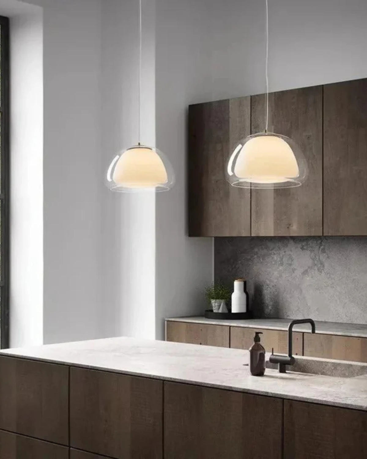 Frosted & Translucent Glass Dome Pendant Light