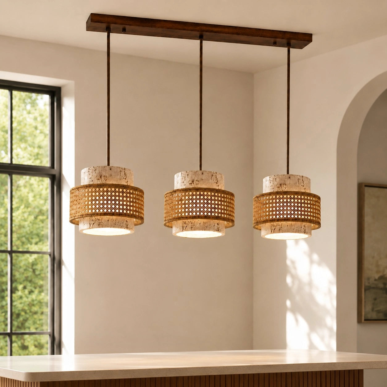 Travertine-Look Cylindrical Pendant Light (E27 Socket)