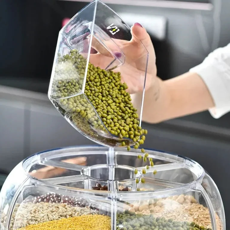 Grain Dispenser 360° Rotating 6-Compartment Airtight
