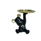 Bear Figurine with Round Tray for Tabletop Decoration