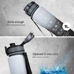Water Bottle Timeline Markings Built-In Straw 1L Capacity