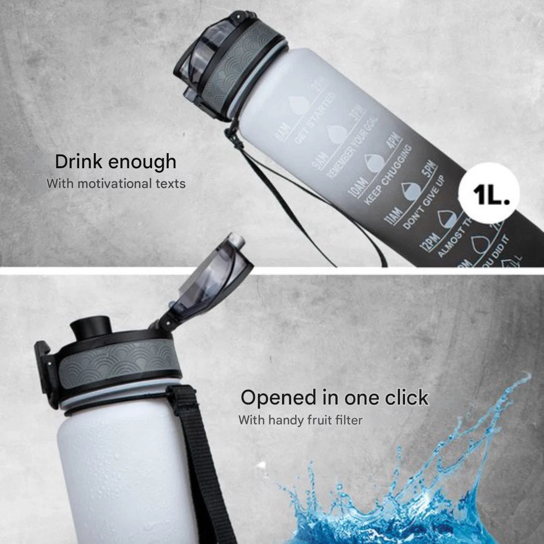 Water Bottle Timeline Markings Built-In Straw 1L Capacity