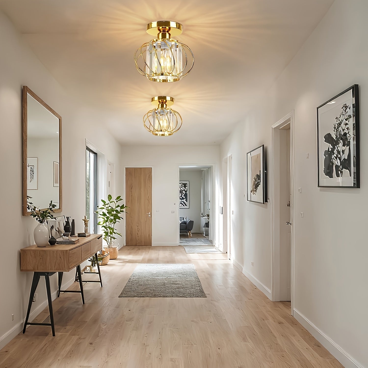 Industrial Style Ceiling Light with Cage Design - Semi Flush Mount Fixture
