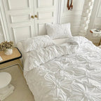 Pleated Floral Textured Duvet Cover Set (Zipper & Corner Ties)