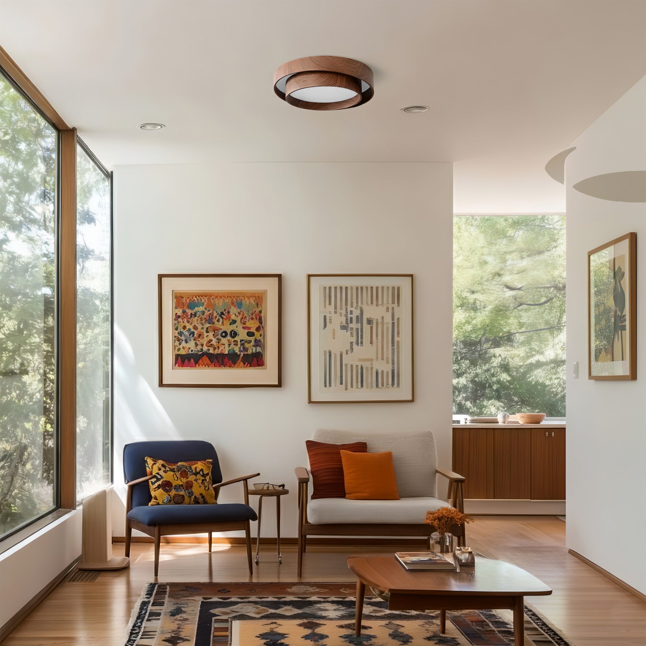 Walnut Finish Round Metal Ceiling Light (Triac Dimmable)