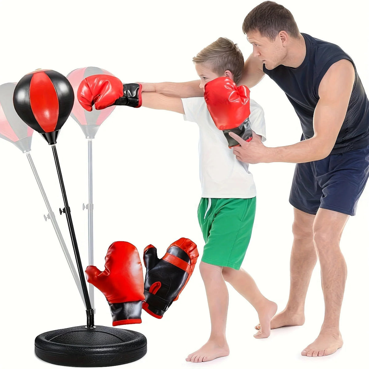 Kids Boxing Set Adjustable Height Gloves & Stable Base