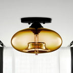 Amber Glass Flush Mount Fixture - Art Deco Style Globe Ceiling Light