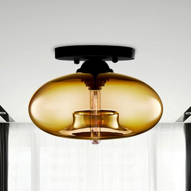 Amber Glass Flush Mount Fixture - Art Deco Style Globe Ceiling Light