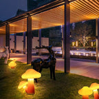 Garden Lamp Set with LED Mushrooms in Orange Resin for Outdoors