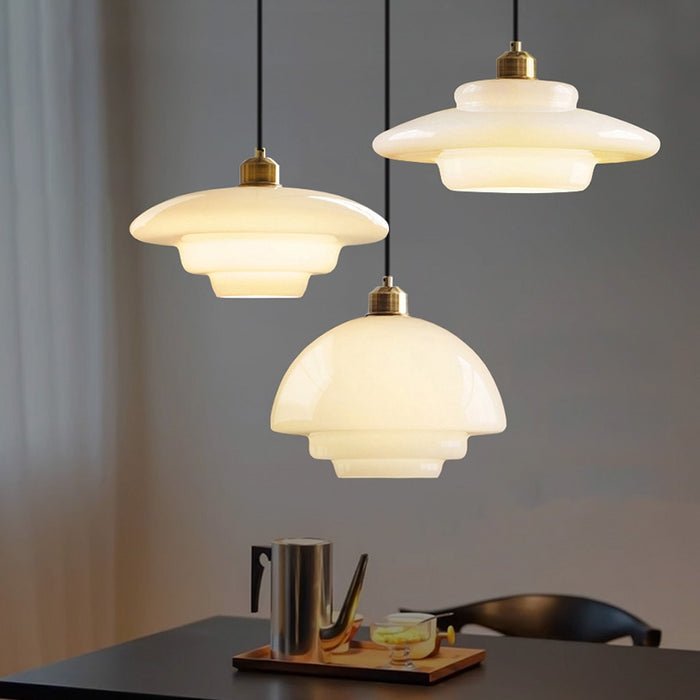 Modern Mid-Century Style White Glass Pendant Light