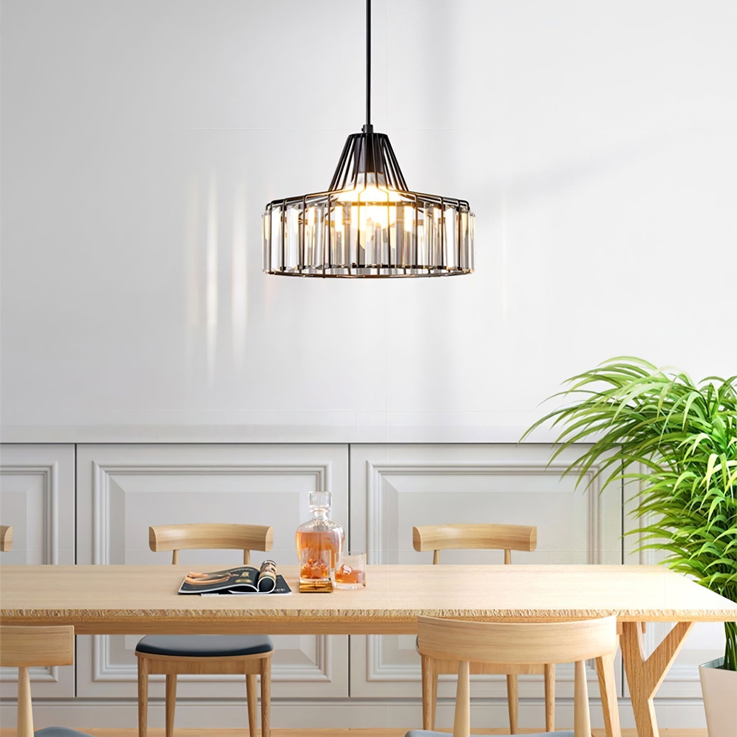 Elegant Hanging Light Fixture with Black Crystal Pendant