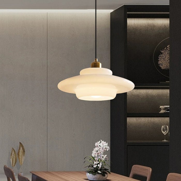 Modern Mid-Century Style White Glass Pendant Light