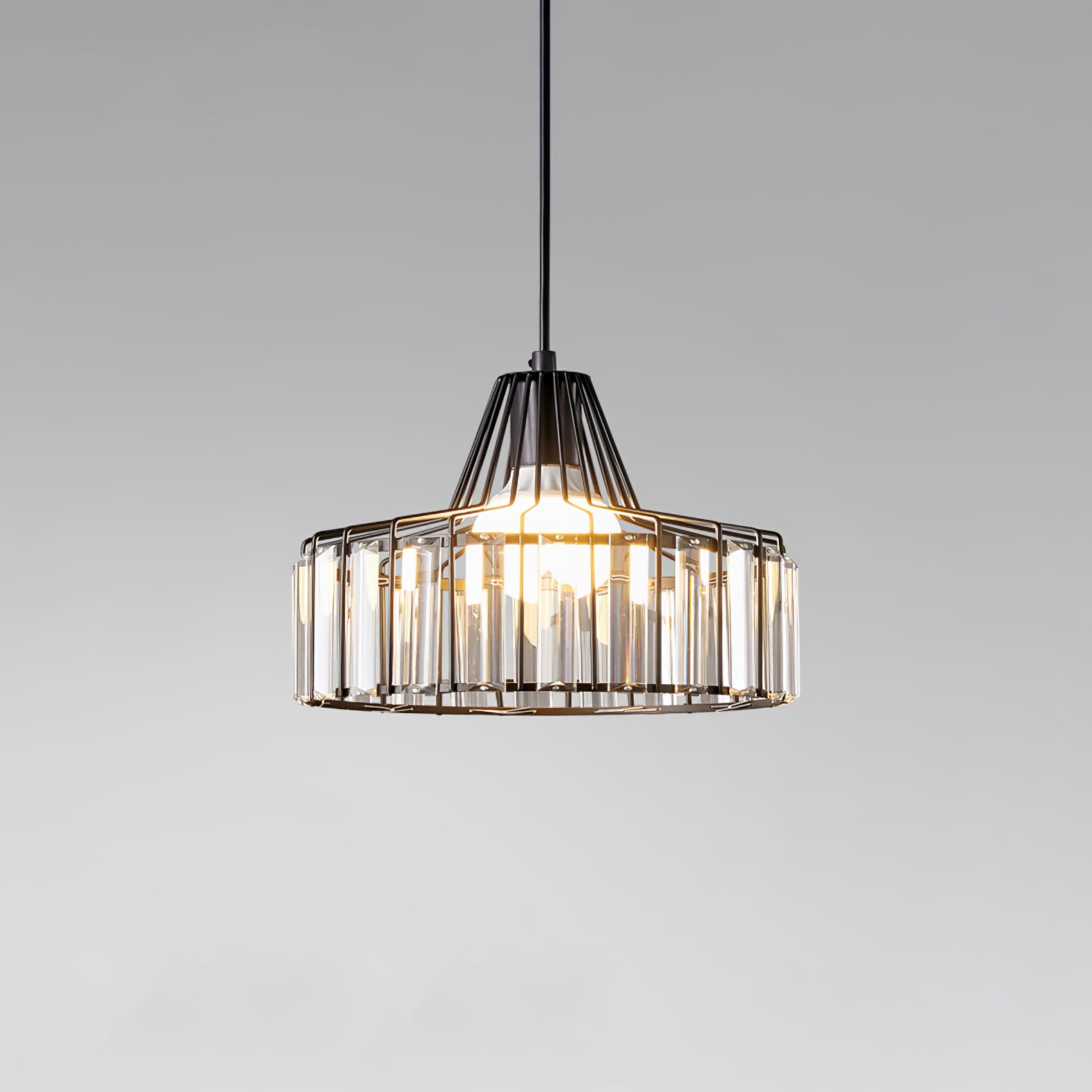 Elegant Hanging Light Fixture with Black Crystal Pendant
