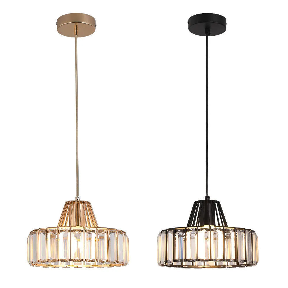 Elegant Hanging Light Fixture with Black Crystal Pendant