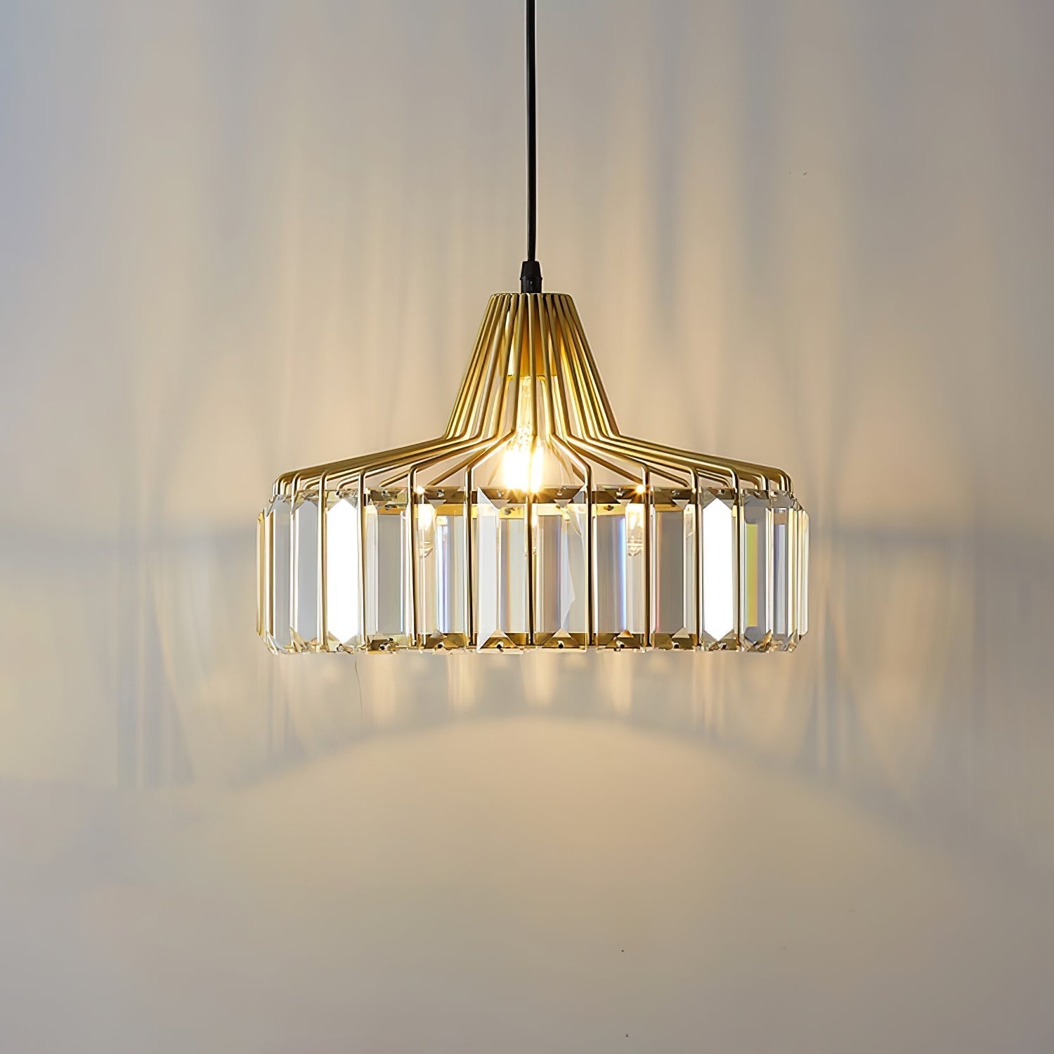 Elegant Hanging Light Fixture with Black Crystal Pendant