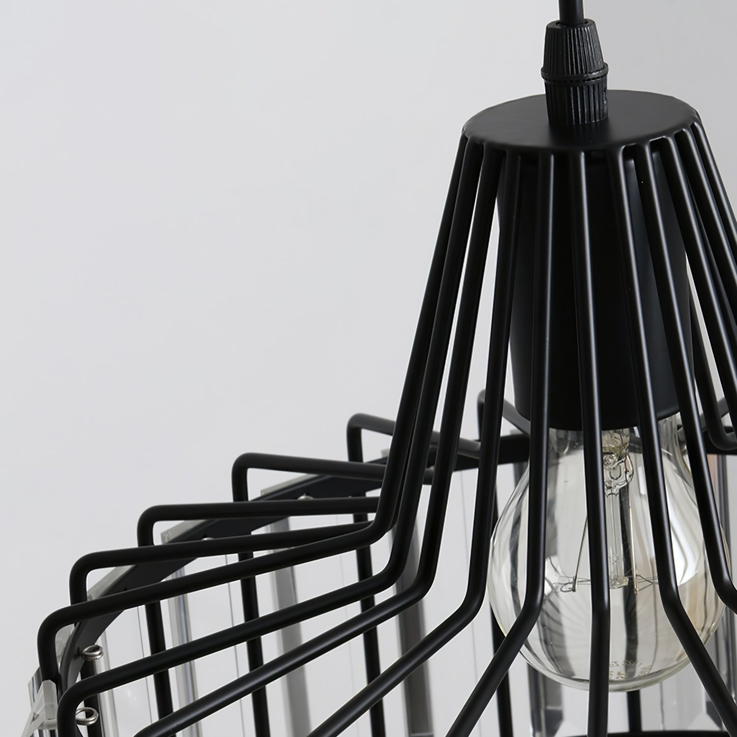 Elegant Hanging Light Fixture with Black Crystal Pendant