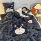Kids Blanket & Cushion Set Plush Fleece Machine Washable