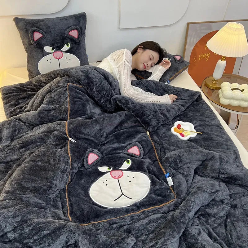 Kids Blanket & Cushion Set Plush Fleece Machine Washable