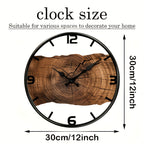 Natural Wood Finish Wall Clock with Rustic Log Design