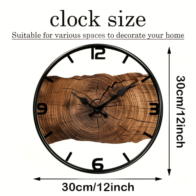 Natural Wood Finish Wall Clock with Rustic Log Design