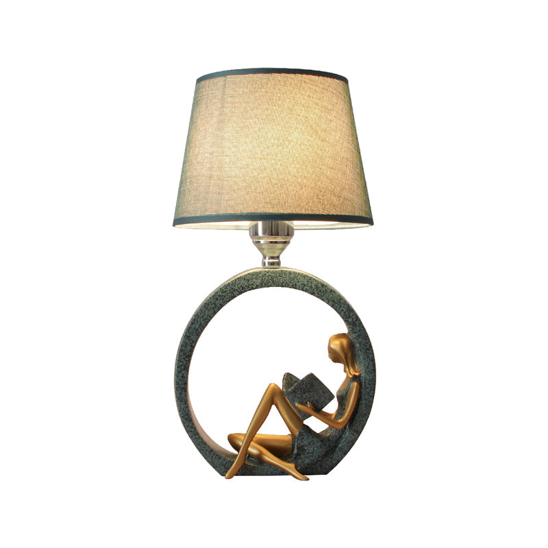 Girl Reading Figurine Blue Table Lamp