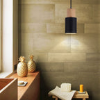 Contemporary Pendant Light with Cylinder Shape in Wood and Metal