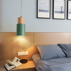 Contemporary Pendant Light with Cylinder Shape in Wood and Metal