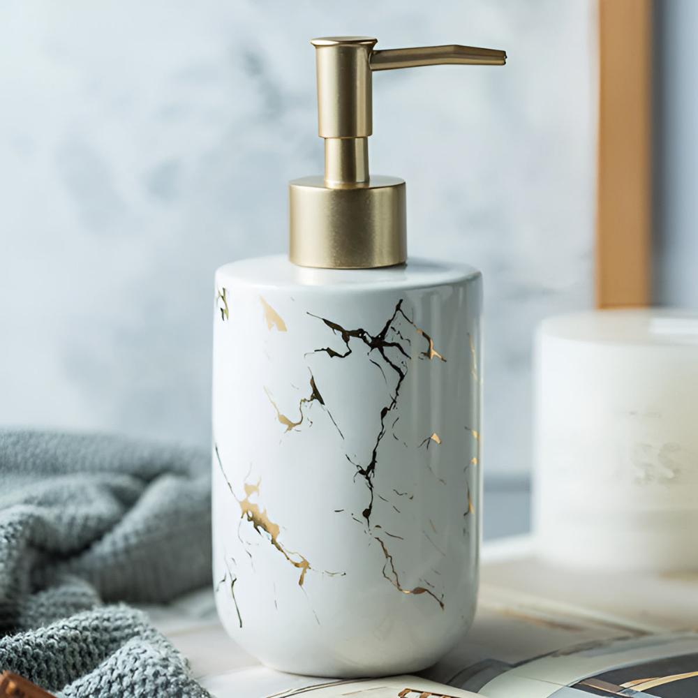 Soap Dispenser in Golden Marble Ceramic Finish