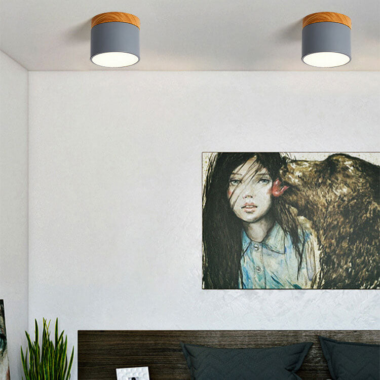Flush Mount LED Ceiling Light with Wooden Accent in Scandinavian Style