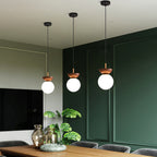 Ceiling Light Fixture with Wooden Accent and Metal Base – Single Globe