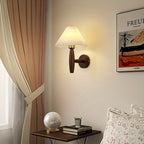 Retro Wall Lamp with Pleated Shade – Wooden Sconce for Bedroom