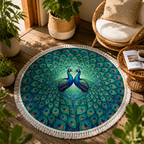 Quick-Drying Terry Cloth Round Beach Towel (Peacock Print)