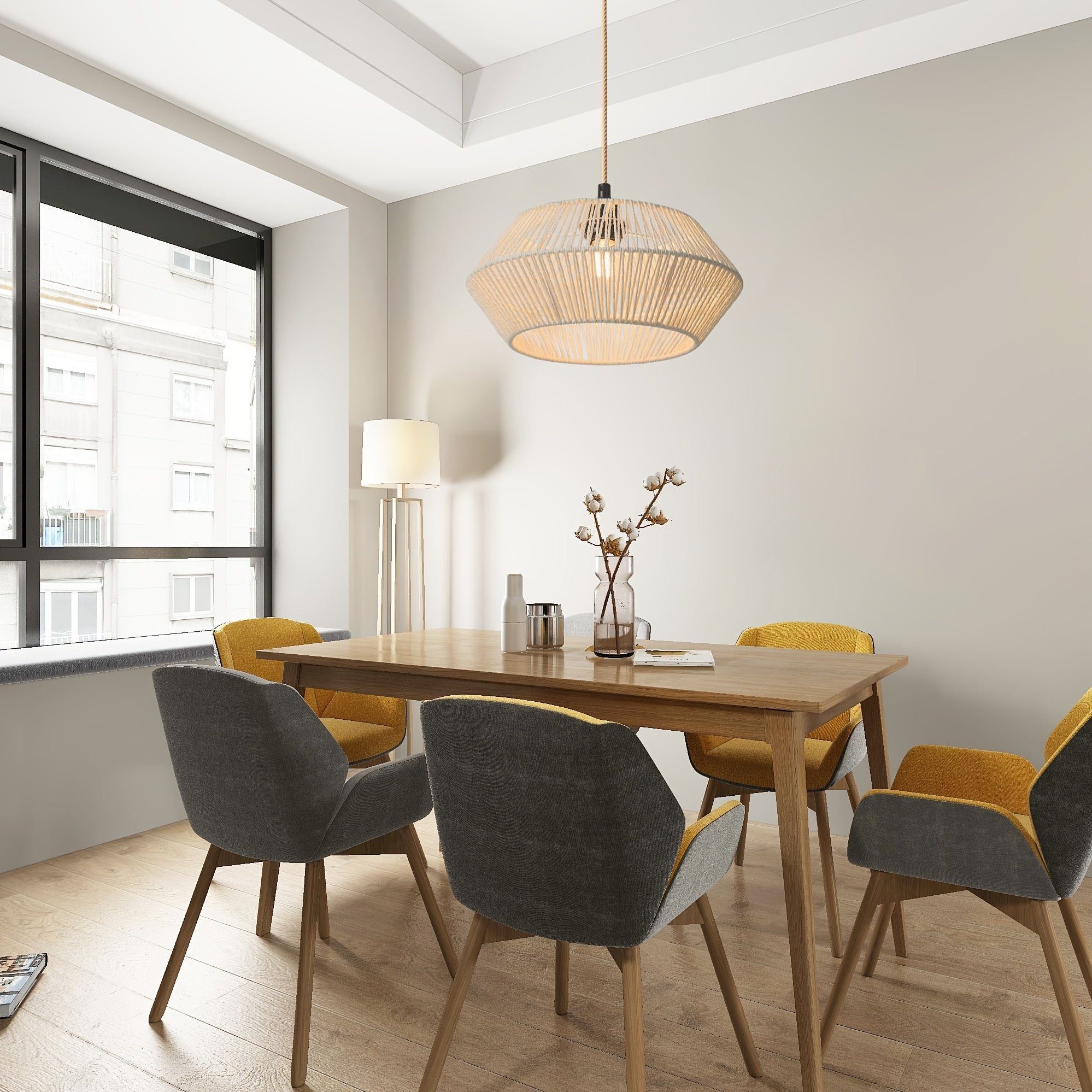 Modern Natural Design Pendant Light Shade in Handwoven Paper Rope
