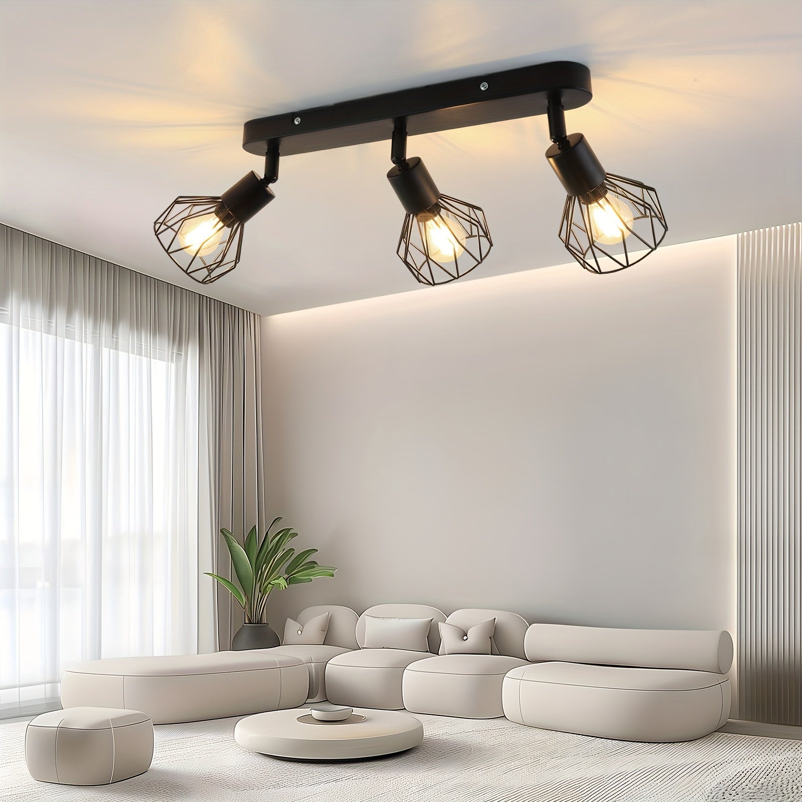 Industrial Black Metal Ceiling Spotlight with Three Lights