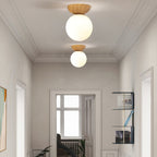 Ceiling Light Fixture with Wooden Accent and Metal Base – Single Globe