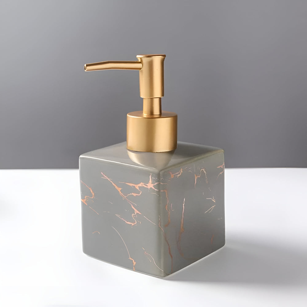 Ceramic Soap Dispenser in Marble Design with Gold Pump