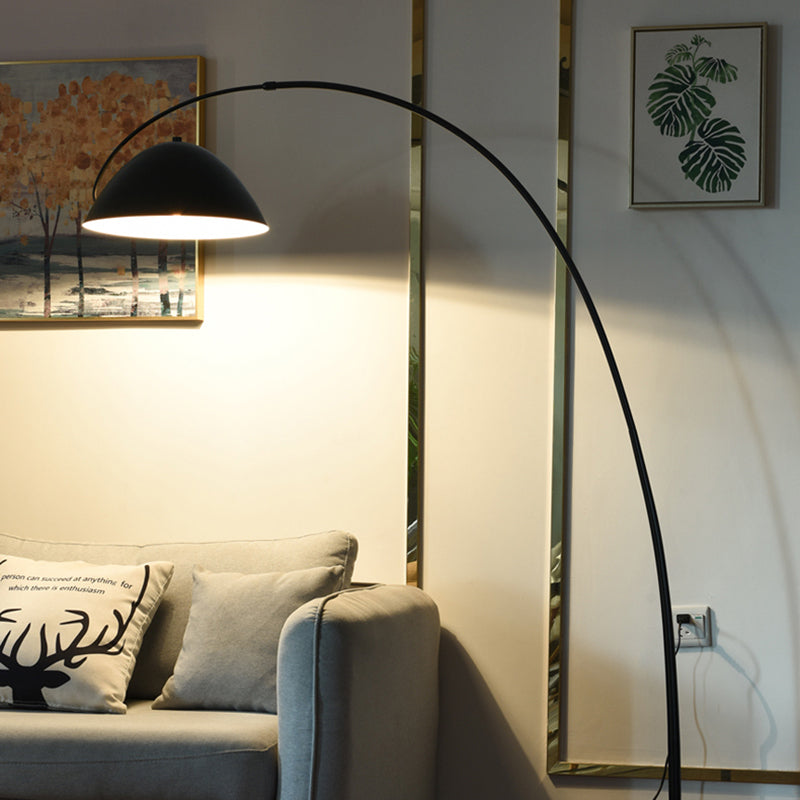 Arc Shaped Floor Lamp in Black Metal with Circular Base