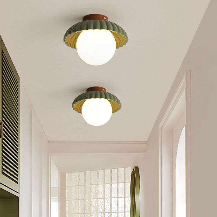 Modern Flush Mount Ceiling Light for Hallway – Glass and Metal Design