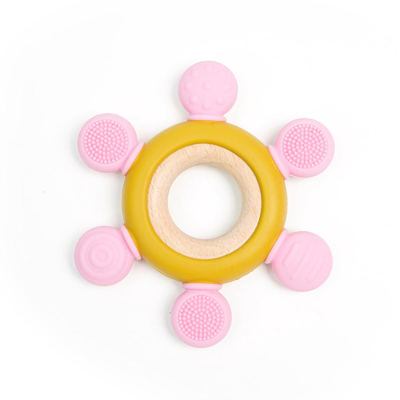 Wooden and Silicone Teething Ring for Infants
